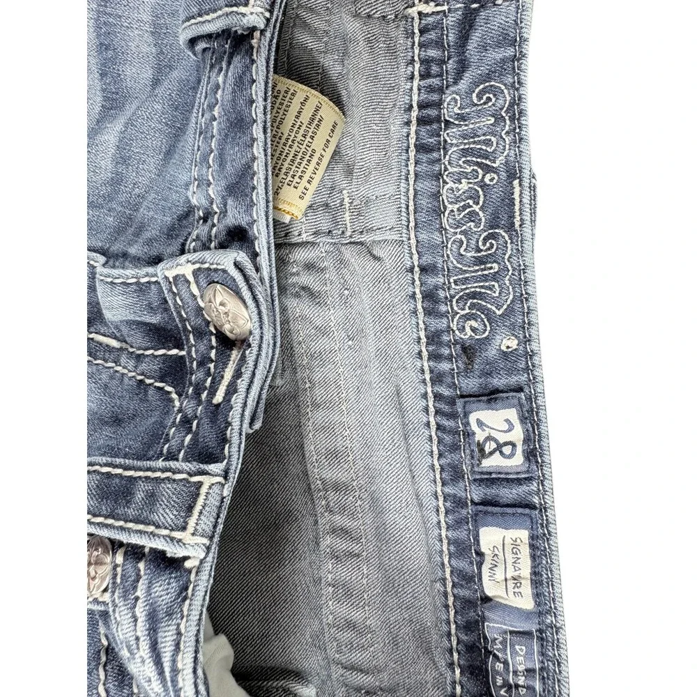 Miss Me Signature Skinny Jeans Womens 28 Blue Distressed Y2K Lowrise Faded Worn